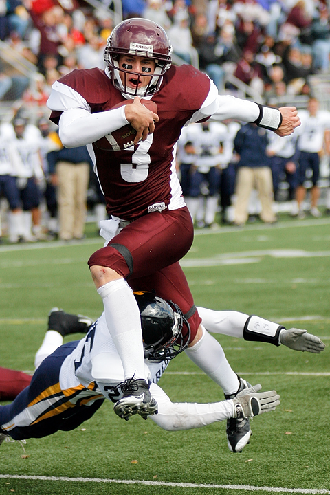 Augsburg QB Marcus Brumm rushes for one of 2 touchdowns in the first quarter of a game between Augsburg College and Carleton on Oct. 10, 2009 in Minneapolis, Minn.