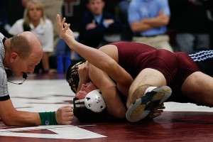 ...and goes for the pin, which he gets at the 1:07 mark of the second period.