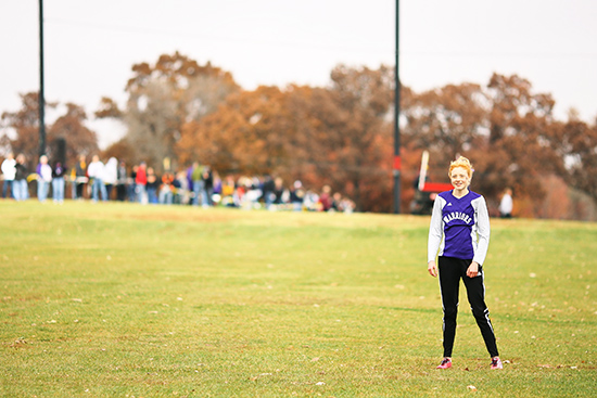 Winona State sophomore Jessica Young before the start of the 2012 NSIC Cross Country Championships on October 20, 2012. Young finished a school-best seventh-place.